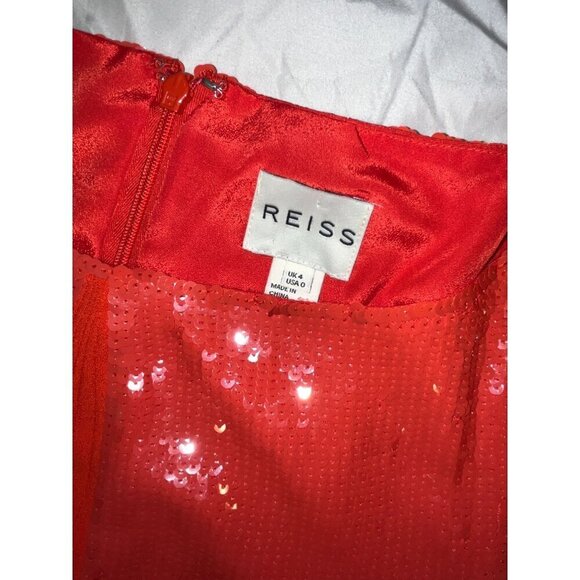 Reiss Red/Orange  Sequin Top 3/4-Sleeve Fitted Dress Size 4 - Picture 5 of 9